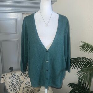 Eileen Fisher Deep Green Cashmere Blend Cardigan Size XL